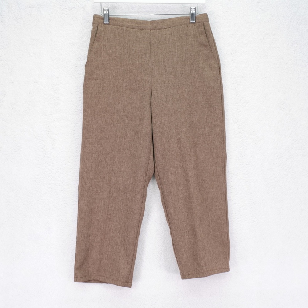Alfred Dunner Polyester Hopsack Pants Brown -8P 29 / 26- Petite Elastic Waist